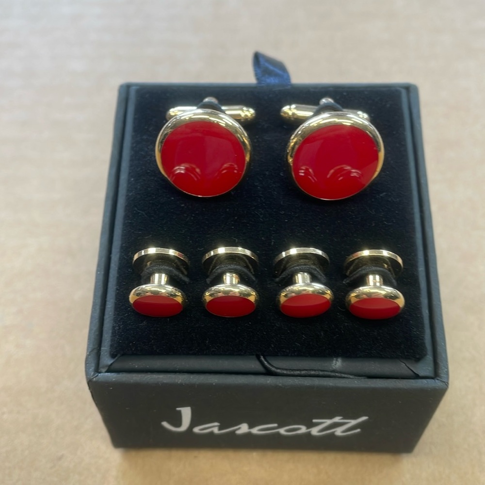 Red Studs And Cufflinks Set New With Gold Trim - image 1